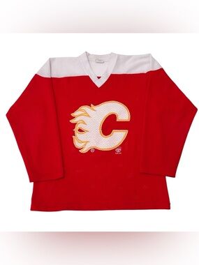 Vintage 90s Ravens Athletic Calgary Flames Mesh Jersey Fleury #14 Youth XL 1994